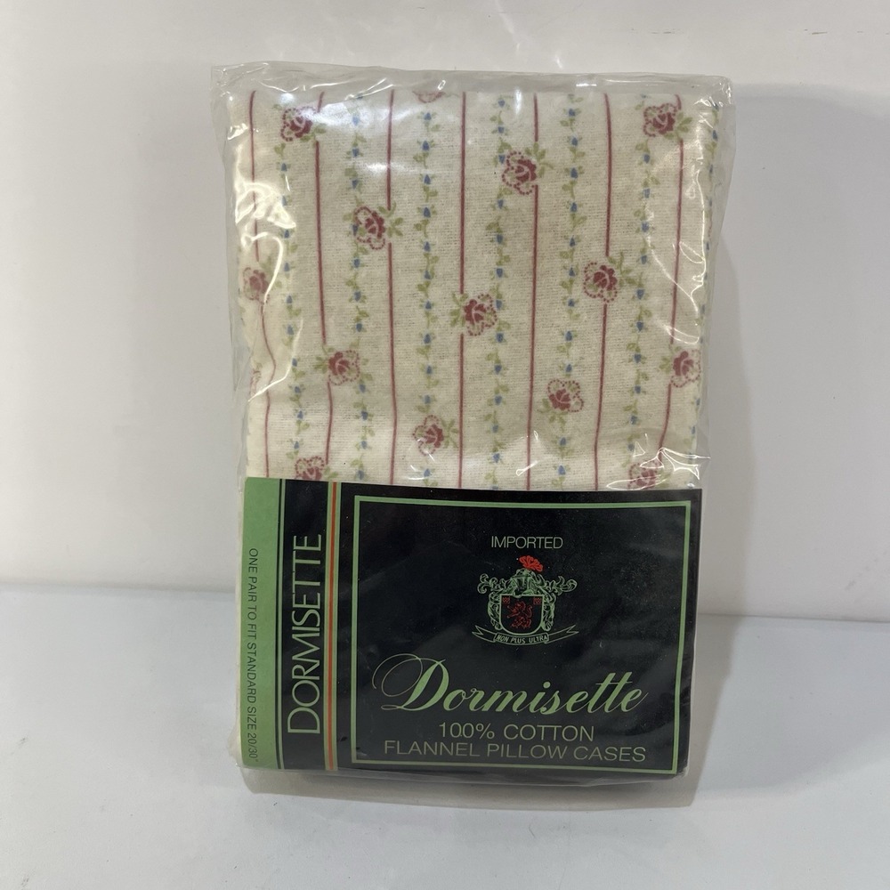 Vtg Dormisette Ultimate 100% Cotton Flannel‎ Pillowcases New Deadstock Cottage